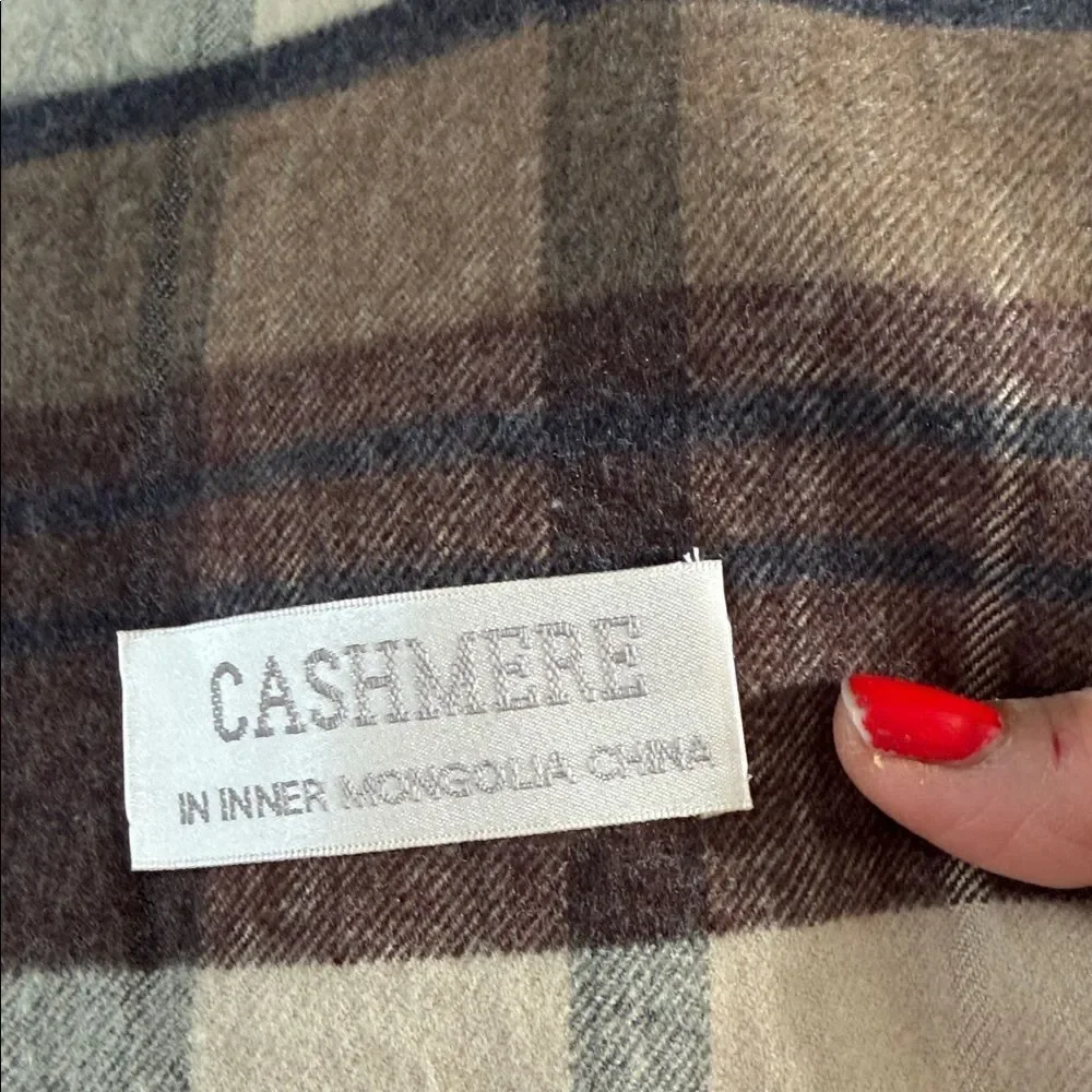 Cashmere In Inner Mongolia  China Plaid Scarf - Brown and Cream